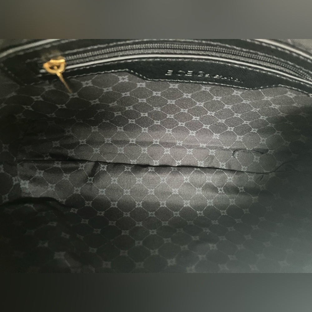 BCBG Black Vegan Leather Crescent Bag with Gold Details Bag Asymmetrical Design - Picture 8 of 13